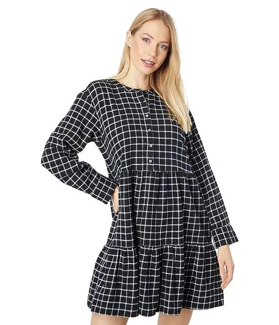 Long Sleeve Button Placket Tiered Mini Dress