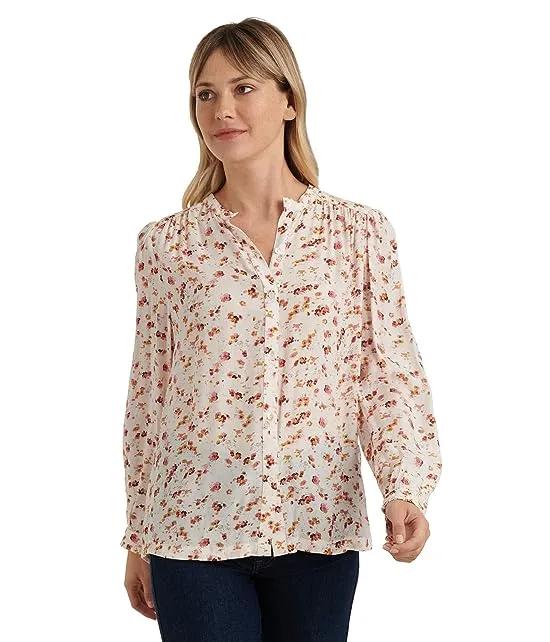 Long Sleeve Button-Up One-Pocket Floral Poet Shirt