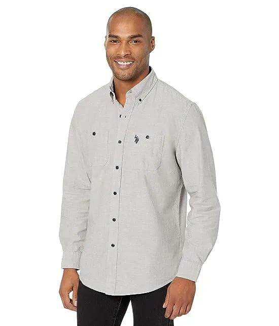Long Sleeve Classic Fit Canvas Button-Down Woven Shirt