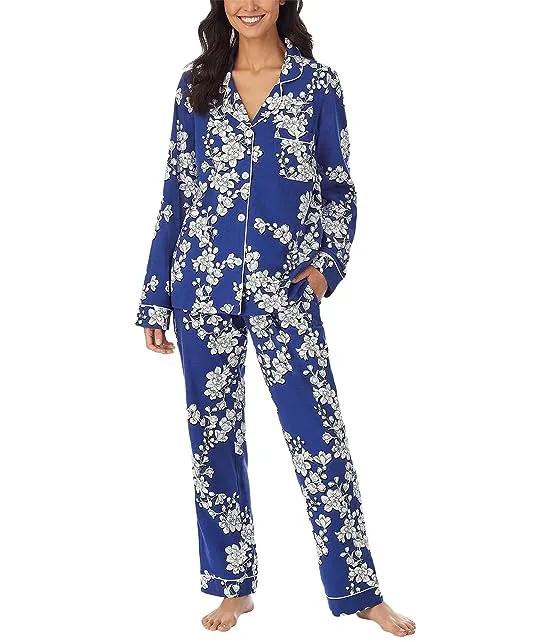 Long Sleeve Classic Notch Collar Pajama Set (Cotton Spandex)