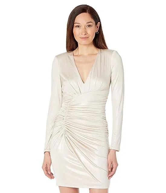 Long Sleeve Cocktail Dress with Ruched Wrap Skirt