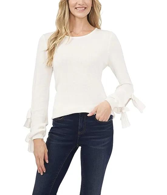 Long Sleeve Crew Neck Sweater w/ Double Bow Detail