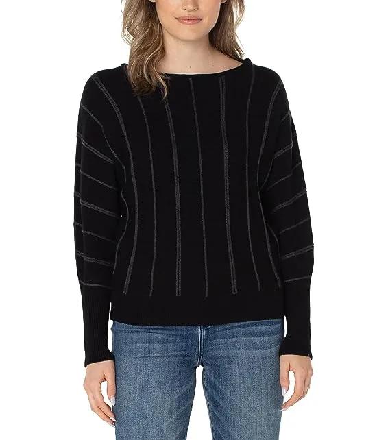 Long Sleeve Crew Neck Sweater with Rib Knit Detail