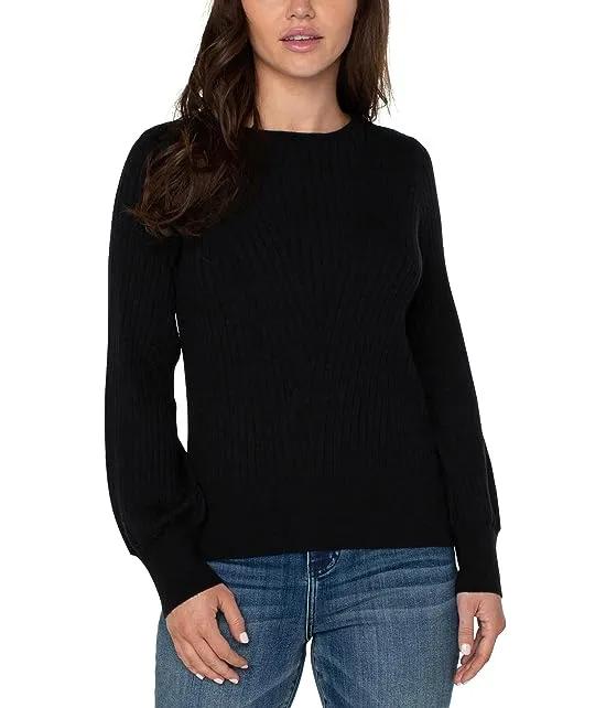 Long Sleeve Crew Neck Sweater With Transfer Rib Detail