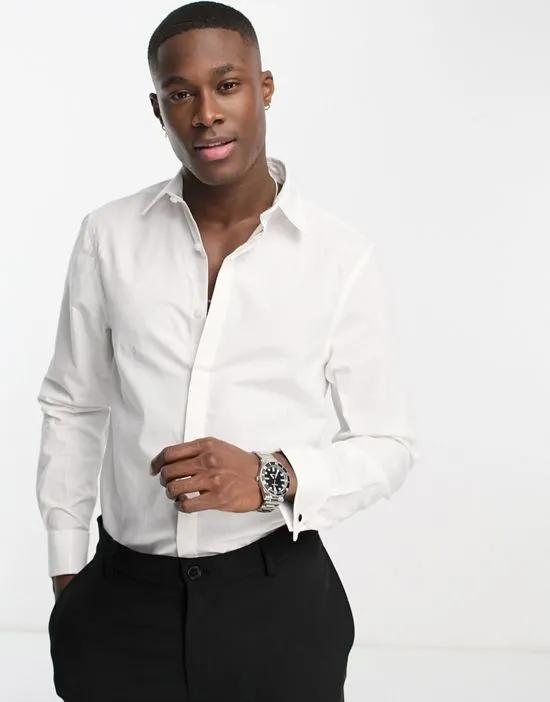 long sleeve cufflink poplin shirt in white