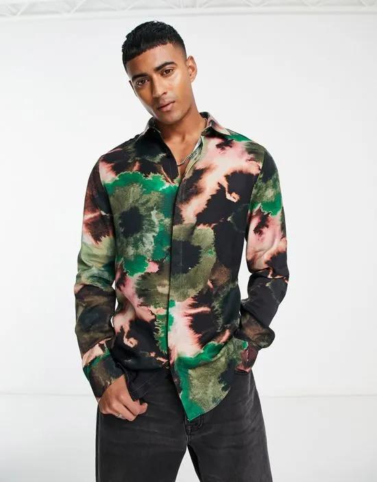 long sleeve floral shirt in green