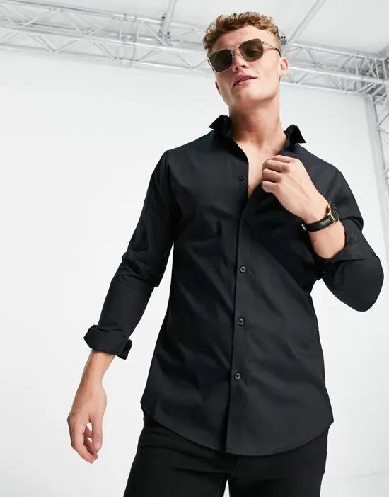 long sleeve formal slim cvc shirt in black