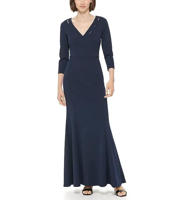 Long Sleeve Gown with Neckline Slits