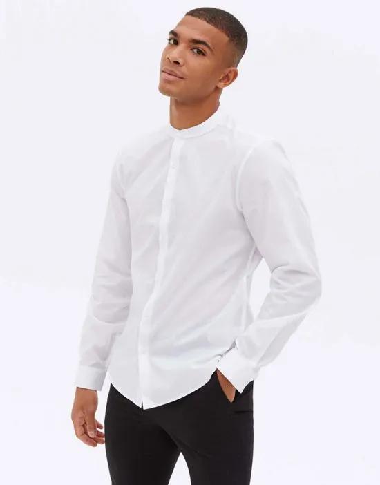 long sleeve grandad shirt in white
