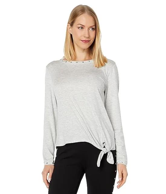 Long Sleeve Knot Front Embellished Top