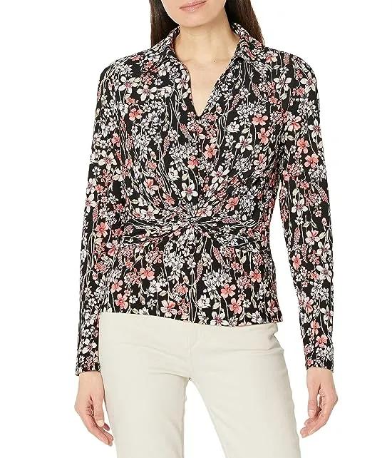 Long Sleeve Knot Top Floral