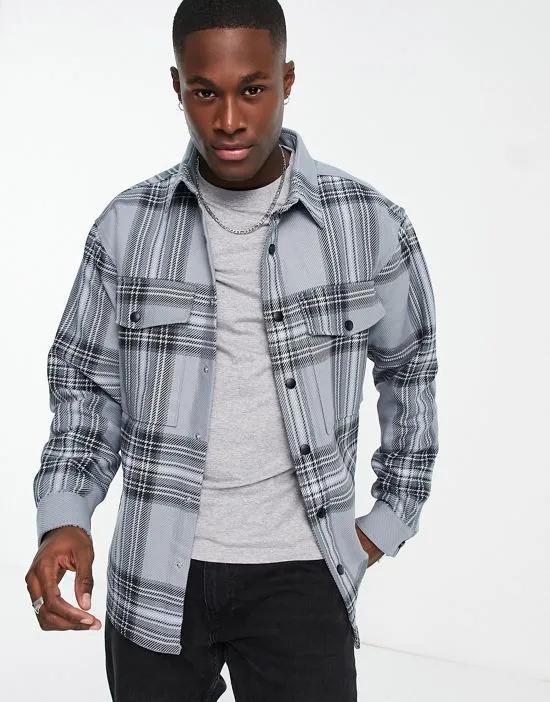 long sleeve large scale plaid shirt in gray