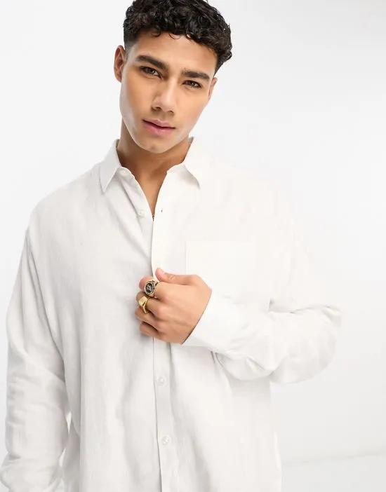 long sleeve linen blend shirt in white