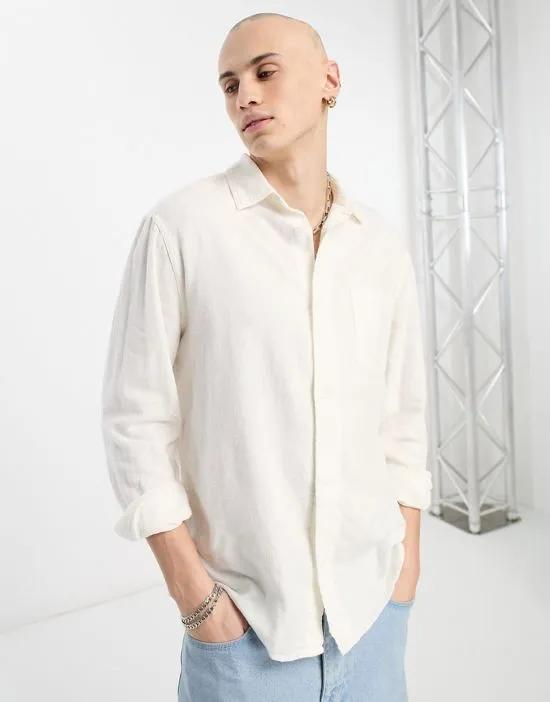 long sleeve linen pocket shirt in white