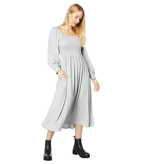 Long Sleeve Lucie Midi Dress in Wool Gauze