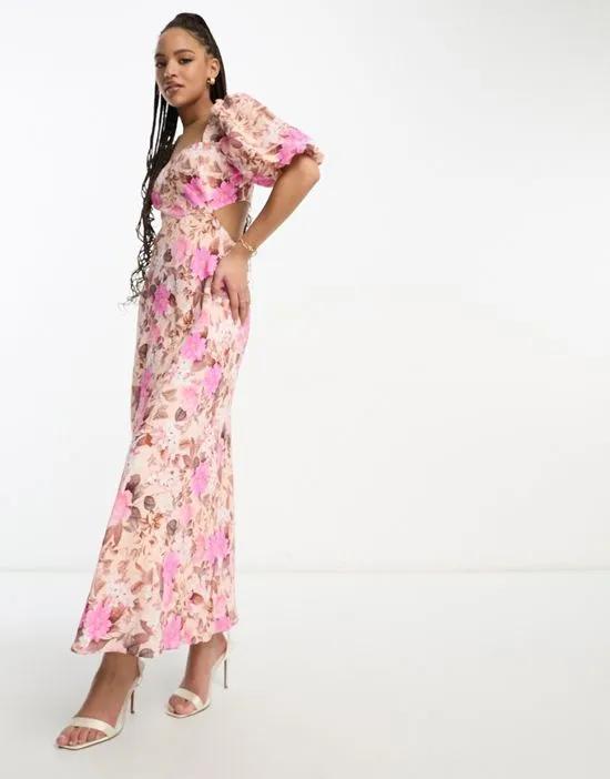 long sleeve maxi dress in leopard pink floral