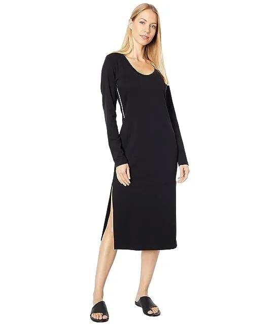 Long Sleeve Midi Dress with Piping
