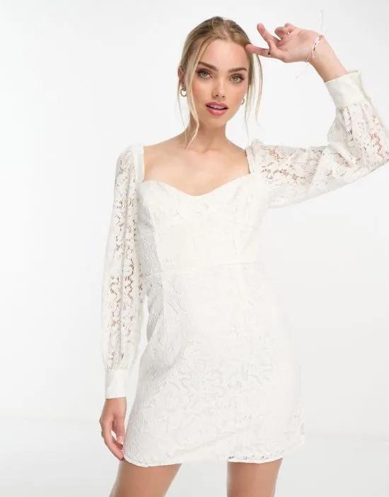 long sleeve mini dress in white lace