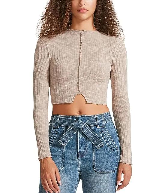 Long Sleeve Mock Neck Top w/ Center Front Exposed Seam
