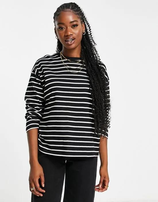 long sleeve oversized t-shirt with stripe detail in black