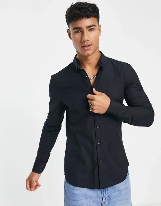 long sleeve oxford shirt in black