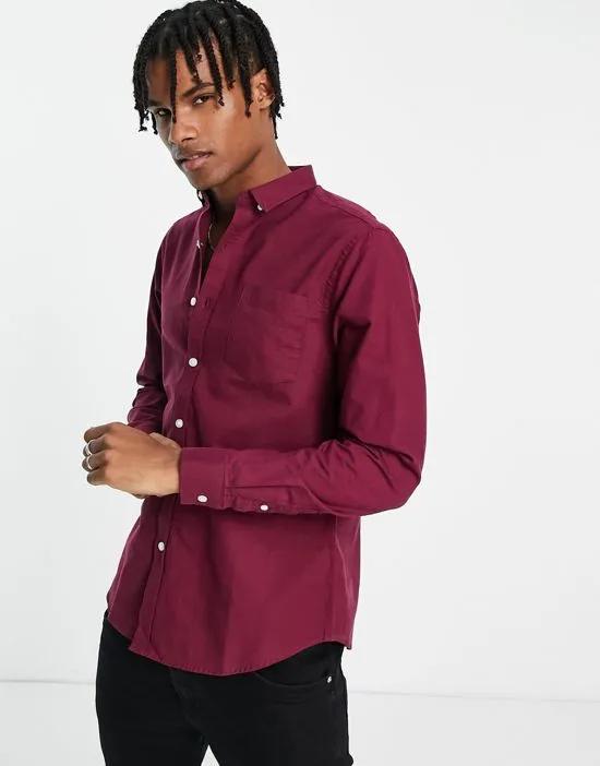long sleeve oxford shirt in burgundy
