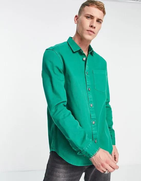 long sleeve pigment dyed twill shirt in green