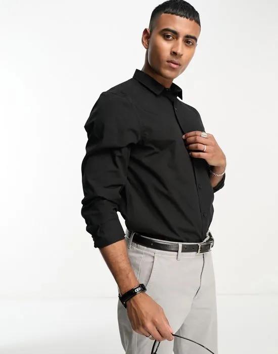 long sleeve poplin shirt in black
