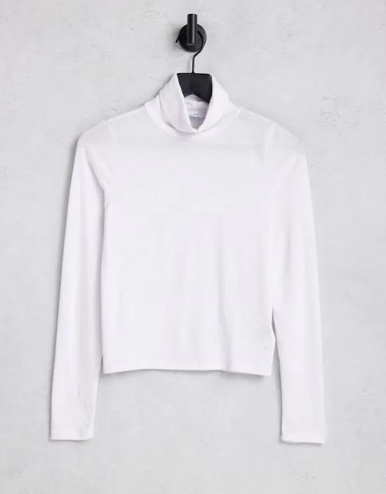 long sleeve roll neck top in white