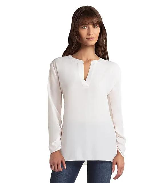 Long Sleeve Stand Collar Ruched Blouse