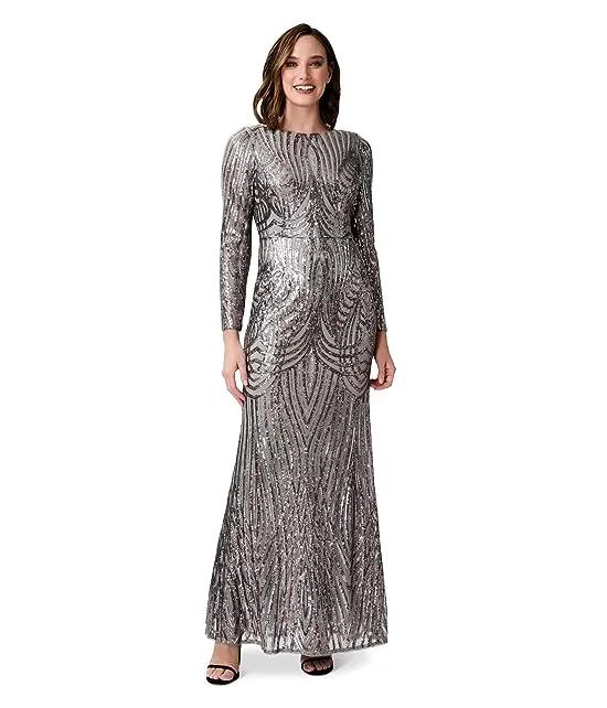 Long Sleeve Stretch Sequin Mermaid Gown