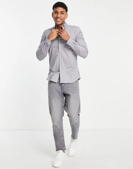 long sleeve stretch skinny oxford shirt in gray