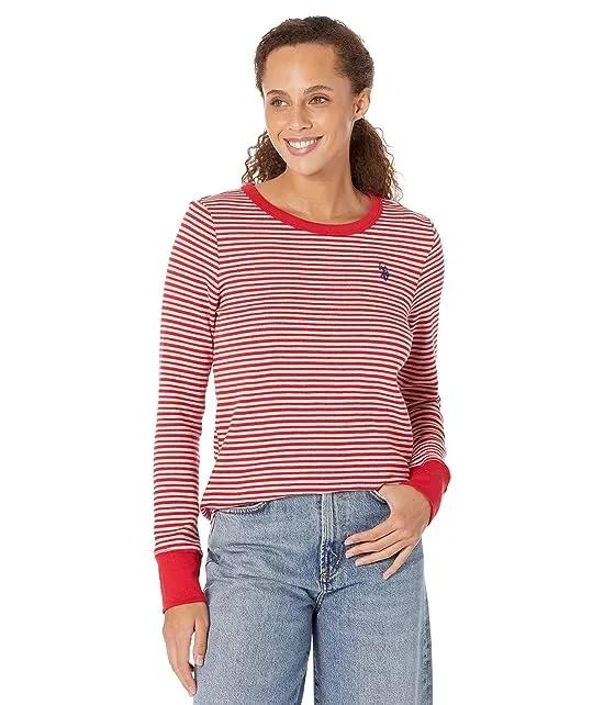 Long Sleeve Striped Thermal Knit Shirt