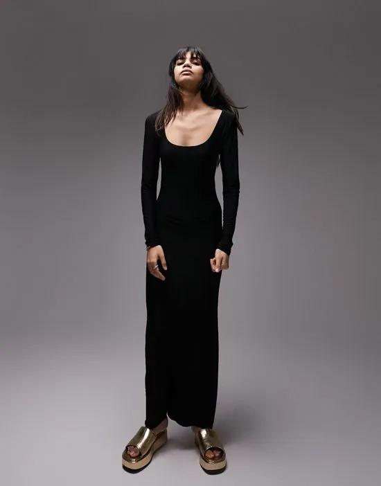 long sleeve super soft shaping midi dress in black