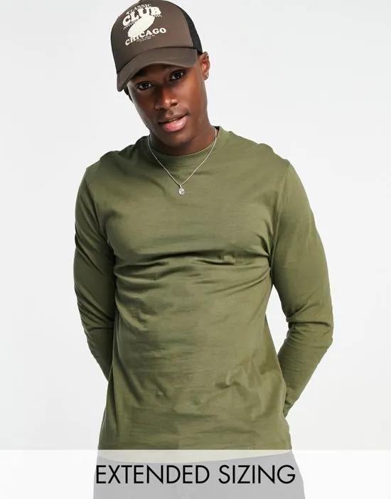 long sleeve t-shirt with crew neck in khaki