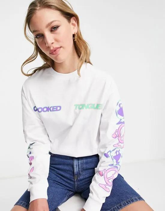 long sleeve T-shirt with peace graphic in white
