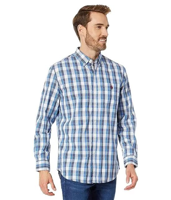 Long Sleeve Yarn-Dye Stretch Plaid Woven Shirt
