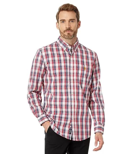 Long Sleeve Yarn-Dye Stretch Plaid Woven Shirt