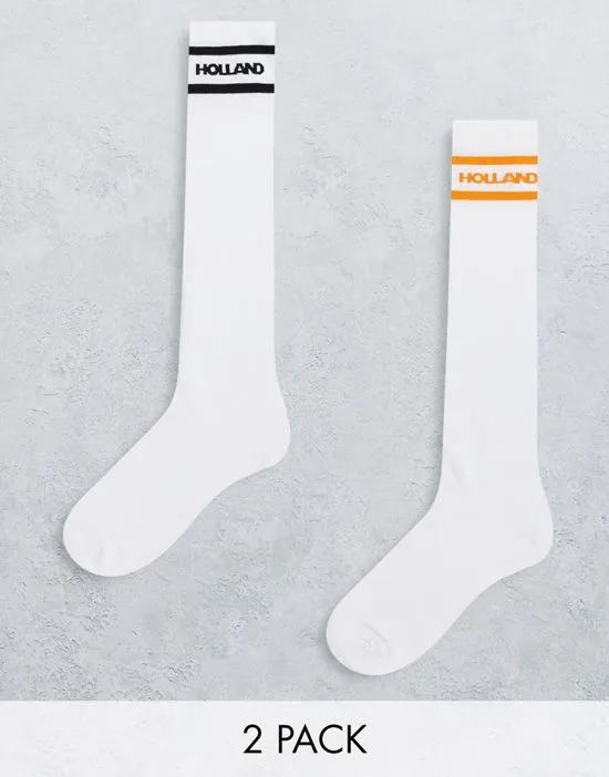 long socks with contrast bands in white