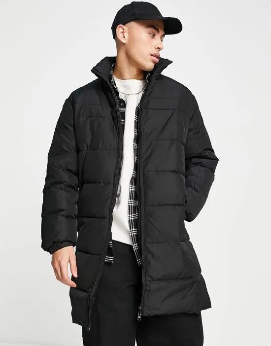 longline puffer jacket in black