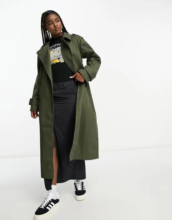 longline trench coat in khaki