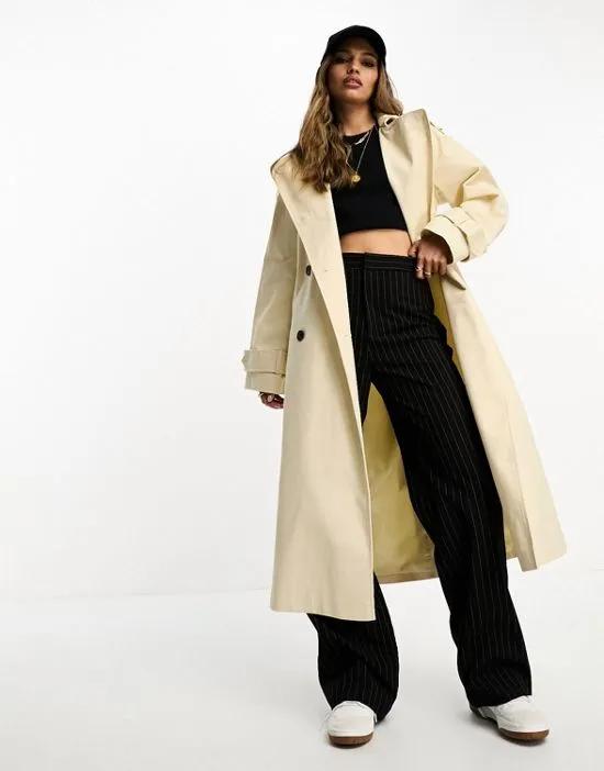 longline trench coat in pale stone