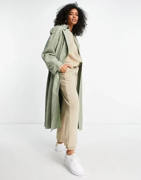 longline trench coat in sage