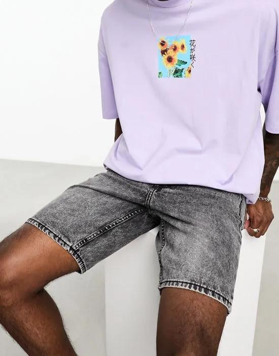 loose fit denim shorts in gray wash
