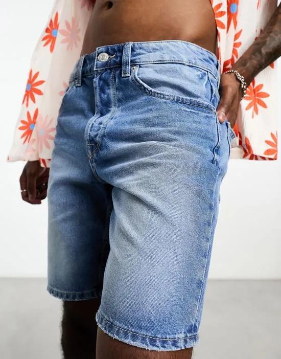 loose fit denim shorts in mid blue