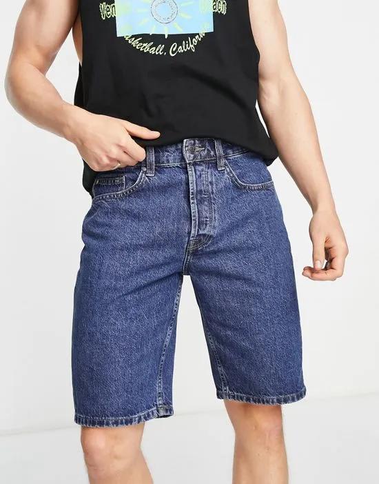 loose fit denim shorts in mid wash