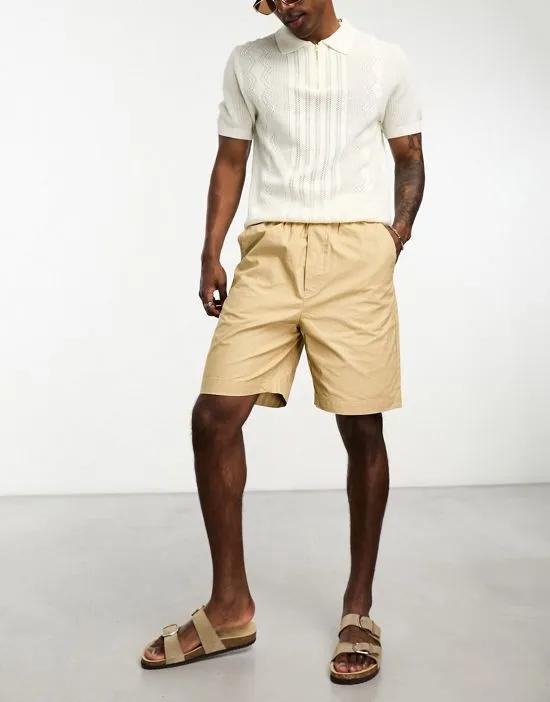 loose fit short with elasticized waist in beige