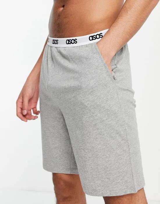 lounge pyjama shorts in gray marl with branded waistband