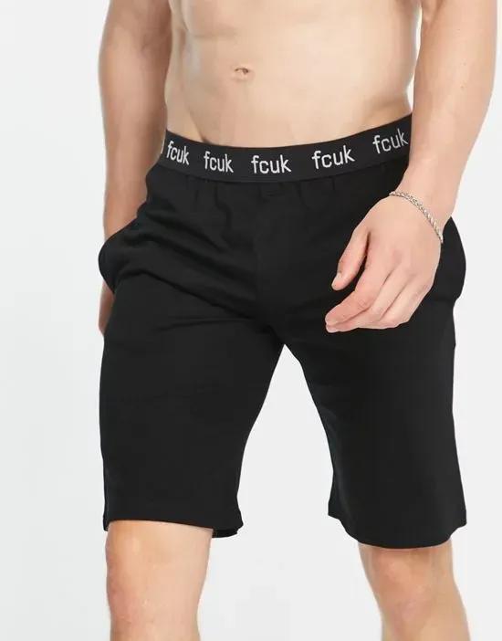 lounge shorts with logo waistband in black