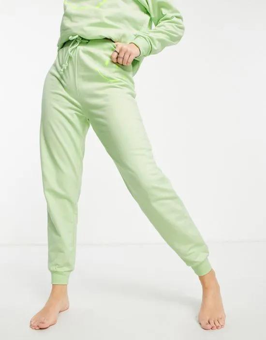 lounge Smiley sweatpants in lime - part of a set